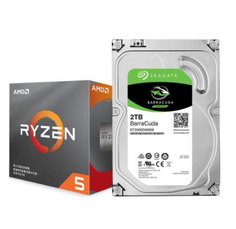 AMD 銳龍 5 3600處理器 (r5) 7nm CPU+希捷 2TB 256MB 7200RPM 臺式機機械硬盤